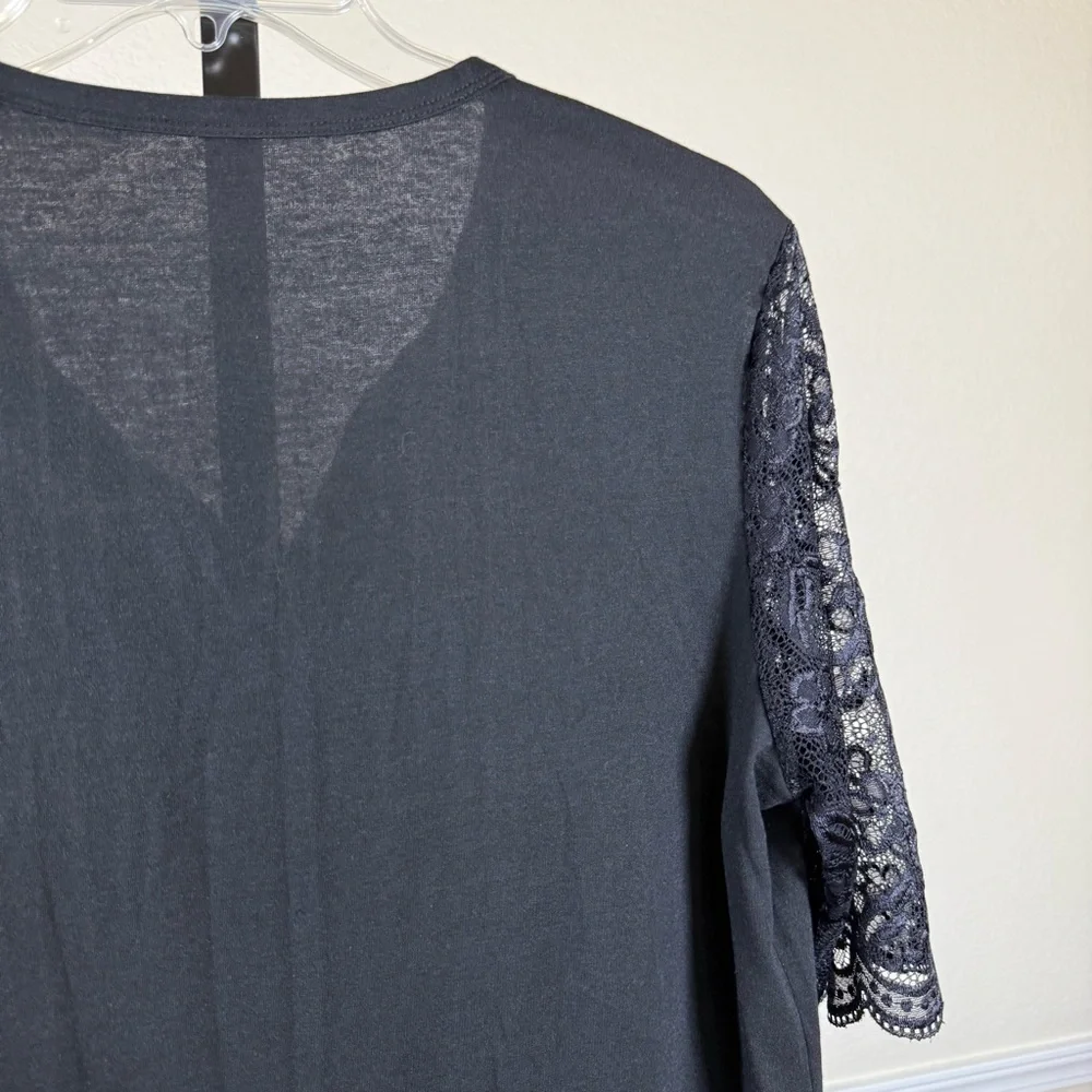Plus Size Black Lace Sleeve Pintuck Blouse XL Stretchy Gothic Romantic Witchy - Picture 5 of 8
